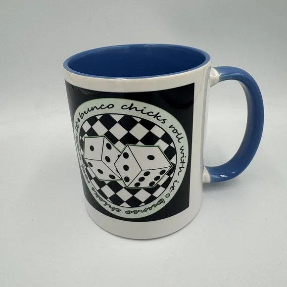 Bunco Chicks Roll With It Blue and White Mug - Picture 2 of 4